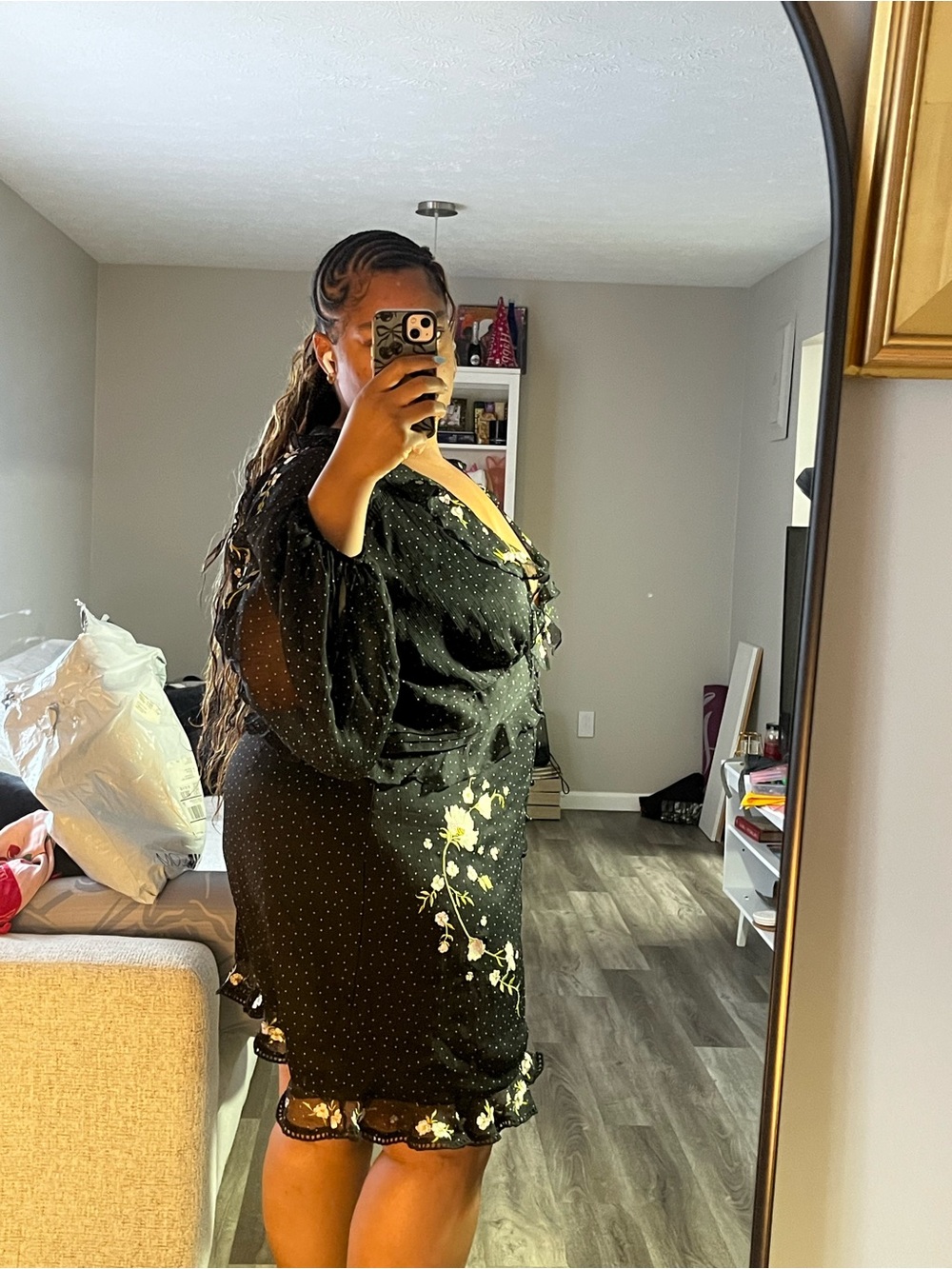 ASOS Curve Black Floral Dot Wrap Dress